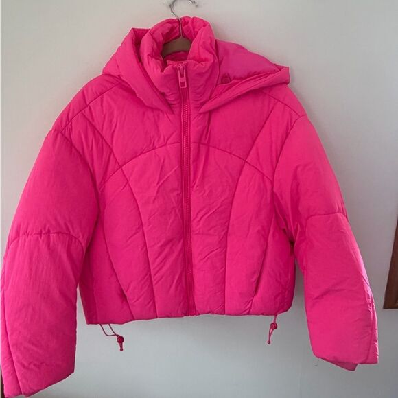 Zara Jackets & Blazers - Zara Hot Pink Hooded Puffer Jacket